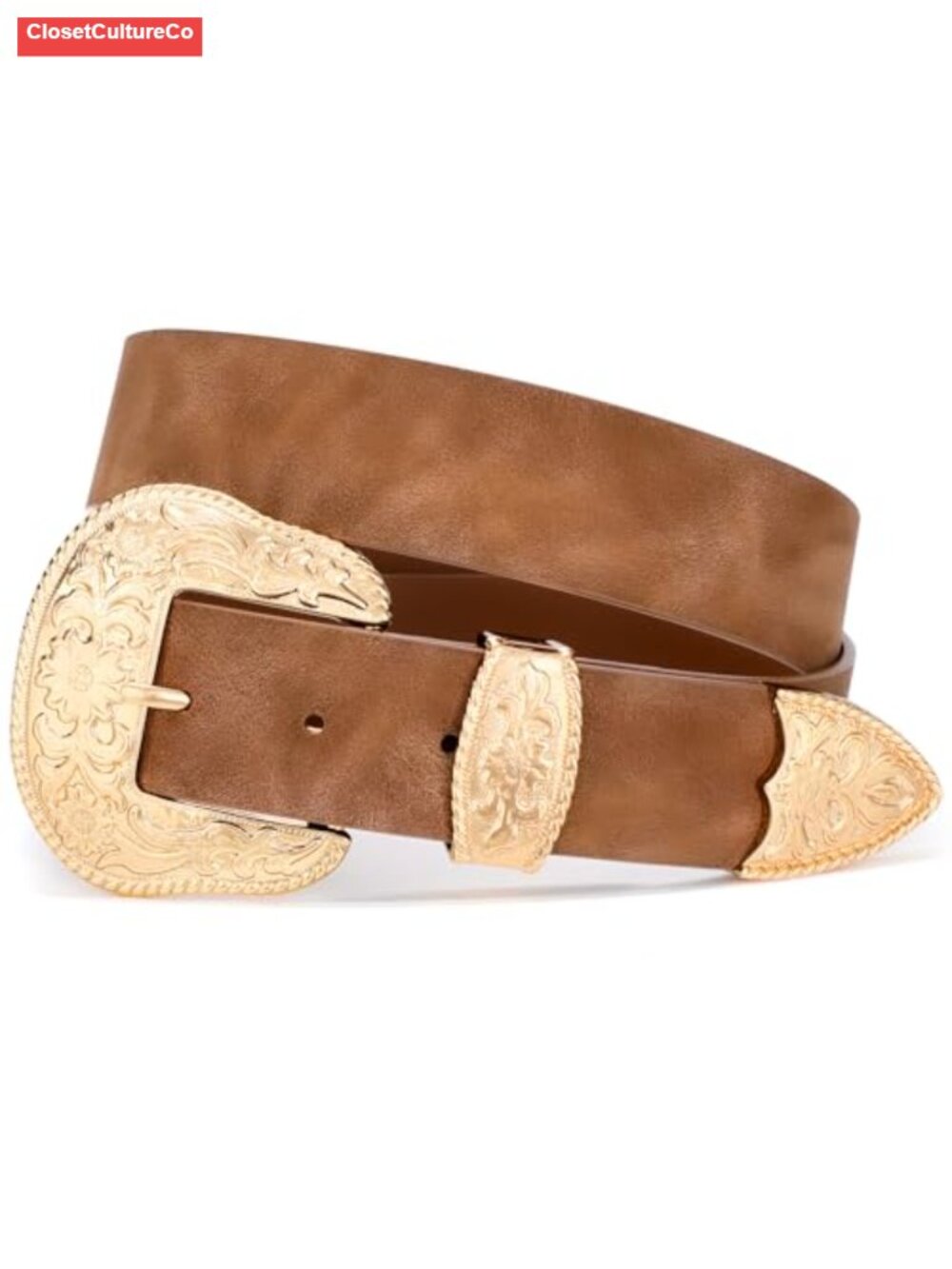 Faux Leather Western Belt Big Floral Buckle Cowgirl Jeans